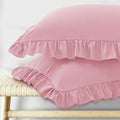 KKJIAF Ruffle Pillow Cases Queen Size Set of 2, Ruffled Pillow Covers with Envelope Closure, Wrinkle Resistant Pillowcases 20" x 30", Ruffled Pillow Shams, Light Pink