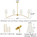 Electro bp;47" W 4-Light Linear Kitchen Island Lighting Fixture Classic Chandeliers Polished Gold with White Linen Shades for Dining Table,E12,160W