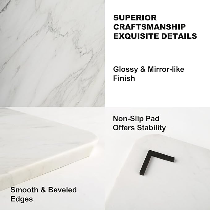 Koville Italian Natural Marble Cutting Board for Kitchen, 16x12inch Large Hand Crafted Marble Slab for Cheese, Charcuterie, Pastry Board - Wedding Gift, House Warming Gift