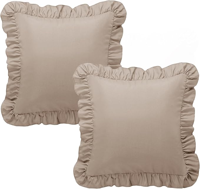 KKJIAF Ruffle Pillow Cases 24x24 Inches, Khaki Square Ruffled Pillow Covers Set of 2, Microfiber Wrinkle Resistant Pillow Shams with Envelope Closure for Sofa Bed Living Room