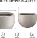 Kante 15.7" Dia Round Concrete Planter, Outdoor/Indoor Large Bowl Plant Pots with Drainage Hole and Rubber Plug for Garden Patio Balcony Home, Weathered Concrete