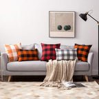 MIULEE Pack of 2 Christmas Classic Farmhouse Buffalo Check Plaids Polyester Linen Soft Soild Decorative Porch Throw Pillow Covers Home Decor Cushion Case for Sofa Bedroom 18x18 Inch, Black and Red