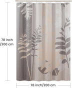Long Fabric Shower Curtain, Gray and Tan Tropic Botanical Plant Shower Curtains for Bathroom, Modern Decorative Bathroom Curtains, 78“ W x 78” H