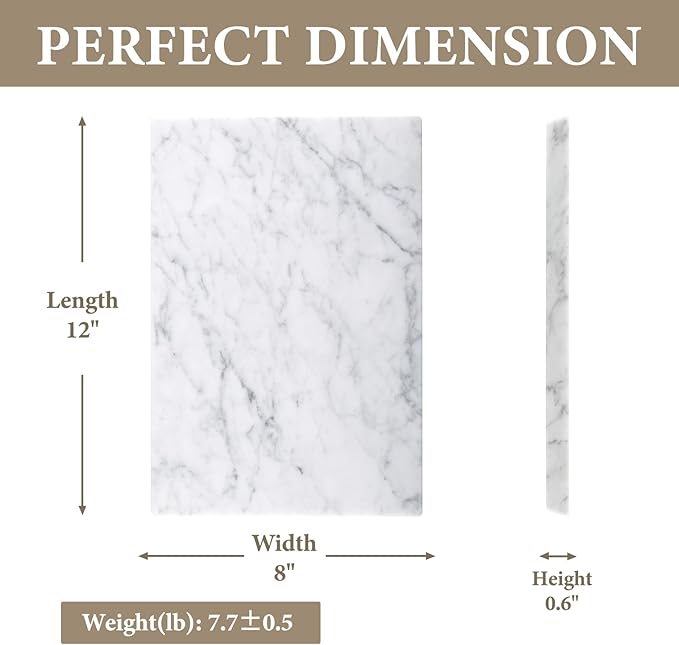 Koville Italian Carrara Marble Cutting Board for Kitchen, 12x8inch Hand Crafted Marble Slab for Cheese, Charcuterie, Pastry Board - Wedding Gift, House Warming Gift