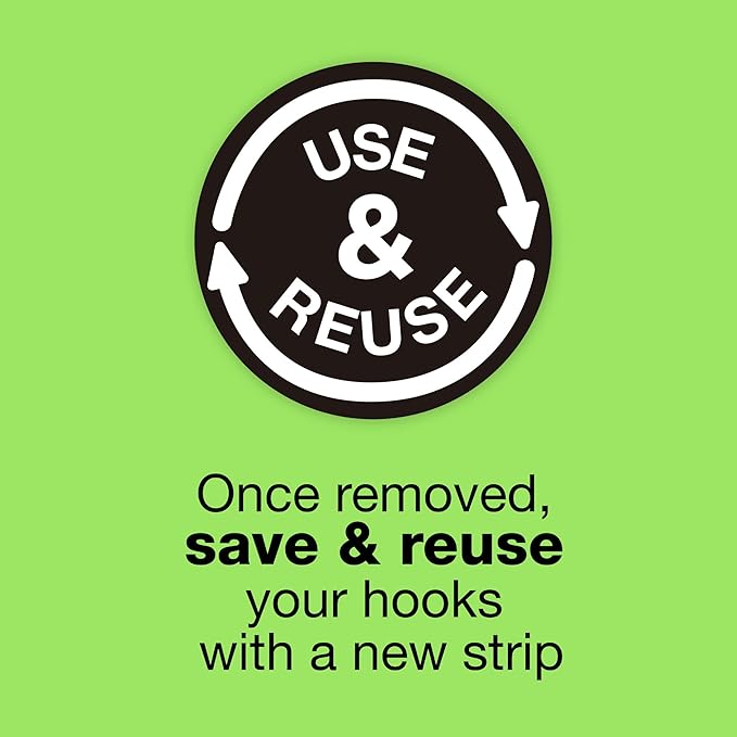 FrogTape reMOVEables Heavy Duty Wall Hooks - No Damage - Easy to Remove & Reuse - Medium Wall Hook with Adhesive Strips - Holds up to 3 lbs - Includes 8 Hooks and 12 Strips - White (Pack of 8)