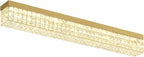 L 40" Modern Rectangle Chandelier Gold Rectangular Flush Mount Chandelier Crystal Ceiling Light Fixture for Dining Living Room Kitchen Island