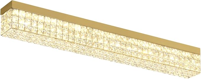L 40" Modern Rectangle Chandelier Gold Rectangular Flush Mount Chandelier Crystal Ceiling Light Fixture for Dining Living Room Kitchen Island
