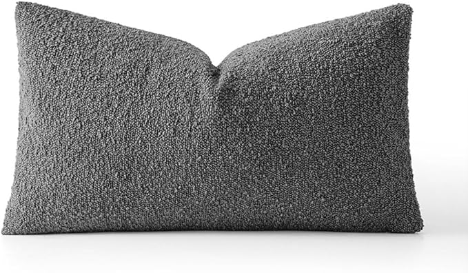 MIULEE Textured Boucle Throw Pillow Cover Dark Grey Accent Solid Lumbar Pillow Case Decorative Soft Pack of 1 Couch Cushion Chair Sofa Bedroom Livingroom Home Decor,12x20 Inch