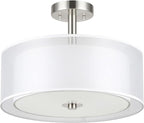 XiNBEi Lighting Semi Flush Mount Ceiling Light, 3 Light Close to Ceiling Light with Fabric Shade, 16" Drum Semi Flush Ceiling Light in Brushed Nickel for Living Room & Bedroom XB-SF1194-BN