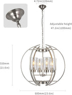 Brushed Nickel Chandelier Globe 24" Dining Room Lighting Fixtures Ceiling Hanging Pendant Lighting with Clear Glass Shades Modern Farmhouse Chandeliers for Foyer Bedroom Kitchen Living E26