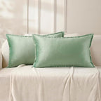 VAKADO Throw Pillow Covers 12x20 Set of 2 Sage Green Velvet Decor Decorative Couch Cushion Euro Pillowcases with Fringe Home Bed Decoration for Sofa Bedroom Office