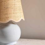 BoutiqueRugs Navarro Boho Ceramic Bedside Table Lamp for Bedroom Nightstand and Living Room - Shade Rattan - Blue, Beige - 13" H