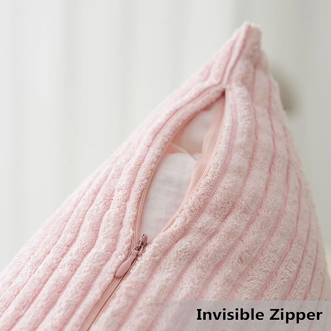 Home Brilliant Decorative Pillow Covers Pink Couch Throw Pillows Sets of 2 Striped Velvet Throw Pillow Covers for Decoration, 55cm, 22 x 22 Inch, Blush Pink