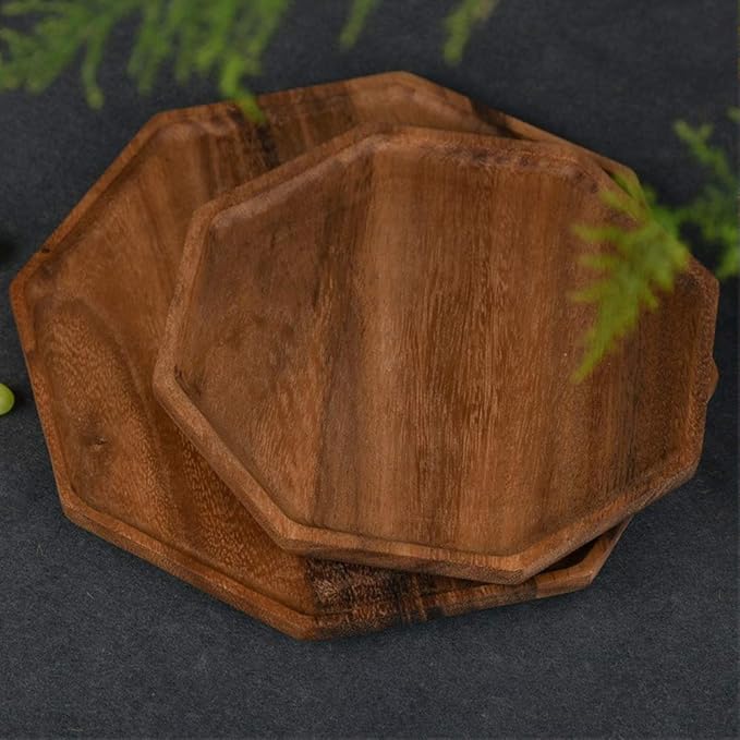 Set of 2 Acacia Wood Charcuterie Boards Round Wooden Serving Tray Fruit Platter Decor Trays Serving Ware Food Dish Serving Platters Cheese Board Square Party Trays Charger Plate Hosting Essentials