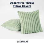 Pallene Faux Fur Plush Throw Pillow Covers 20x20 Set of 2, Luxury Soft Fluffy Striped Decorative Pillow Covers for Sofa, Couch, Living Room, Sage Green