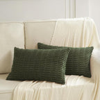 Fancy Homi Boho Olive Green Decorative Throw Pillow Covers 12x20 Inch for Couch Bed Sofa, Rustic Modern Farmhouse Home Decor, Soft Plush Corduroy Cute Square Cushion Case 30x50 cm