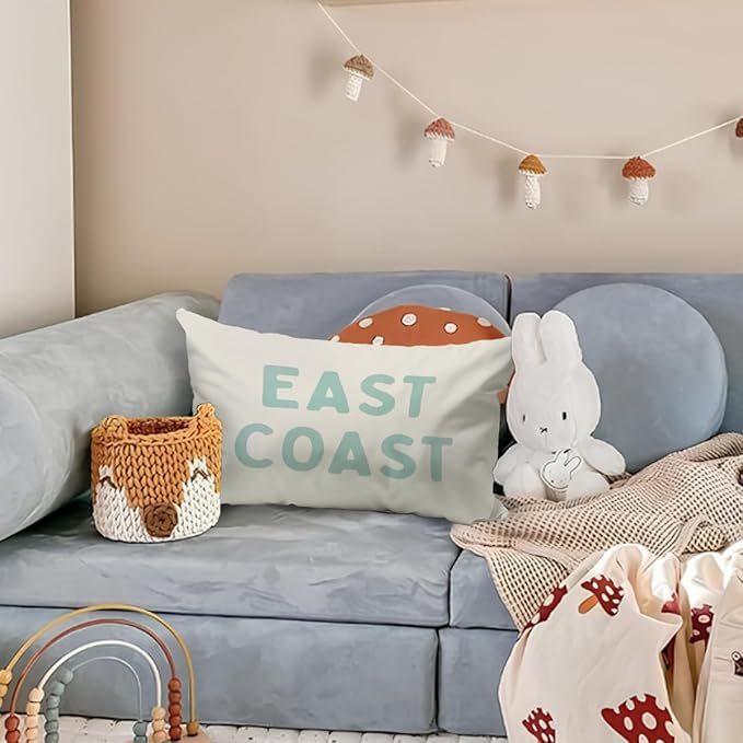 Coastal Throw Pillow Cover 12x20, Green Preppy East Coast Coquette Decor for Girls Room College Sofa Couch, Trendy Retro Dorm - Green