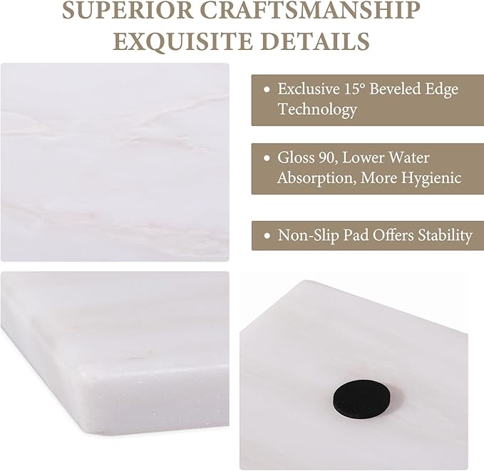 Koville African Natural Marble Cutting Board for Kitchen, 16x12inch Large Hand Crafted Marble Slab for Cheese, Charcuterie, Pastry Board - Wedding Gift, House Warming Gift