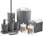 Bathroom Accessory Set - 10 Piece Grey Bathroom Accessories Set with Trash Can, Toothbrush Holder and Cup, Soap Dispenser, Soap Dish, Toilet Brush Holder, Vanity Tray, Qtip Holder, Tissue Box Cover