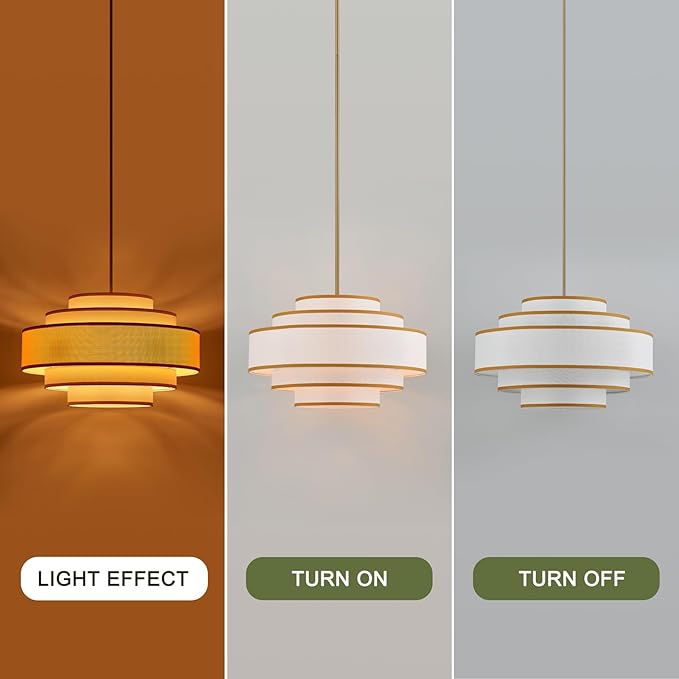19.7" Gold Drum Chandelier with White Linen Lampshade 4-Light Modern Farmhouse Chandelier Light Fixture for Living Room, Dining Room, Kitchen Island, Foyer, Entryway, Bedroom