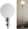 Modern Glass Floor Lamp for Bedroom, 63'' Vintage Mid-Century Floor Lamp with Milky White Frosted Glass Globe Shade for Living Room Corner, Slim Standing Reading Lamp for Office Decor (Chrome)