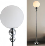 Modern Glass Floor Lamp for Bedroom, 63'' Vintage Mid-Century Floor Lamp with Milky White Frosted Glass Globe Shade for Living Room Corner, Slim Standing Reading Lamp for Office Decor (Chrome)
