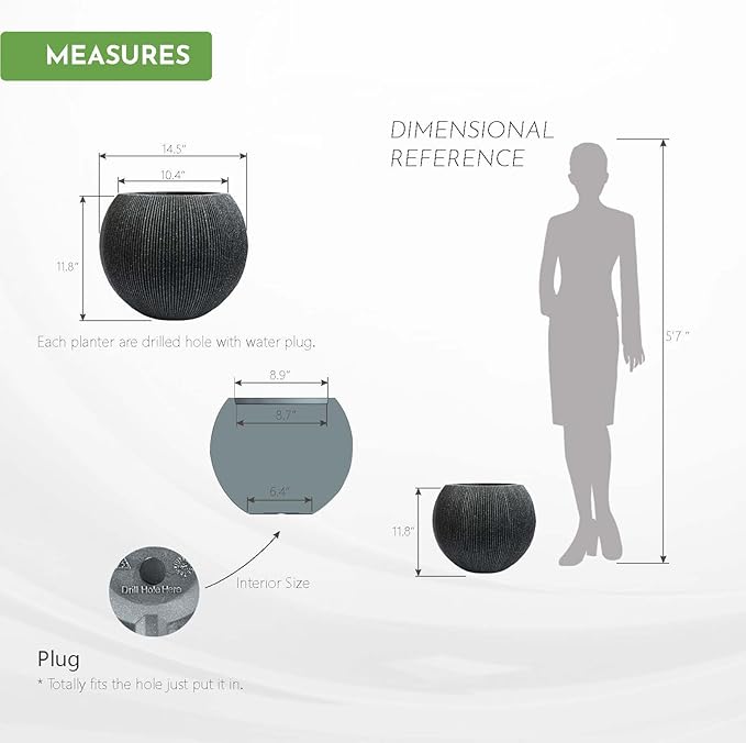 11.8 H x 14.5" Dia (8.9" Pot Opening) Plastic Round Black Planters for Outdoor Plants, Resin Flower Pot for Indoor and Outdoor Plants, Plant Pot with Drainage Holes and Plug for Home Patio Garden