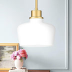 Emak 8 Inch Gold Pendant Lights Kitchen Island, 2 Pack Pendant Light Fixtures with Milk Glass Shade, Modern Hanging Lights for Kitchen Island, Bathroom, Dining Room, PL122-GD-ML-2PK
