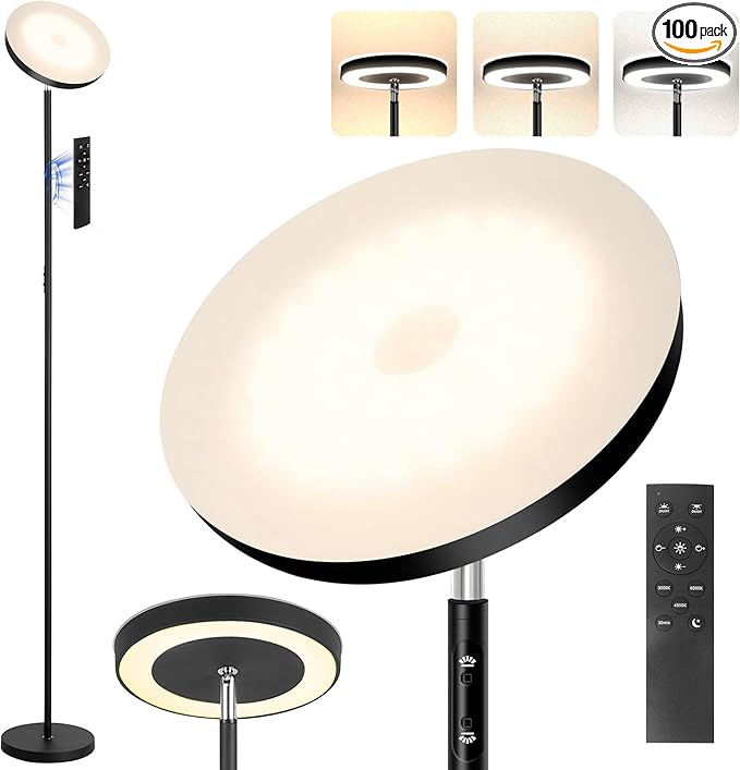 Floor Lamp, 36W/3000LM Super Bright LED Modern Tall Standing Lamp, 3 Color Temperatures Torchiere Sky Lamps, Dimmable Reading Light, Remote & Touch Control for Living Room, Bedroom, Office
