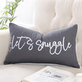 Sunkifover Let's Snuggle Decorative Lumbar Pillow Cover - 12x20 Inch Dark Grey Cotton Embroidery Throw Pillowcase for Bed, Bedroom, Living Room, Home Decor