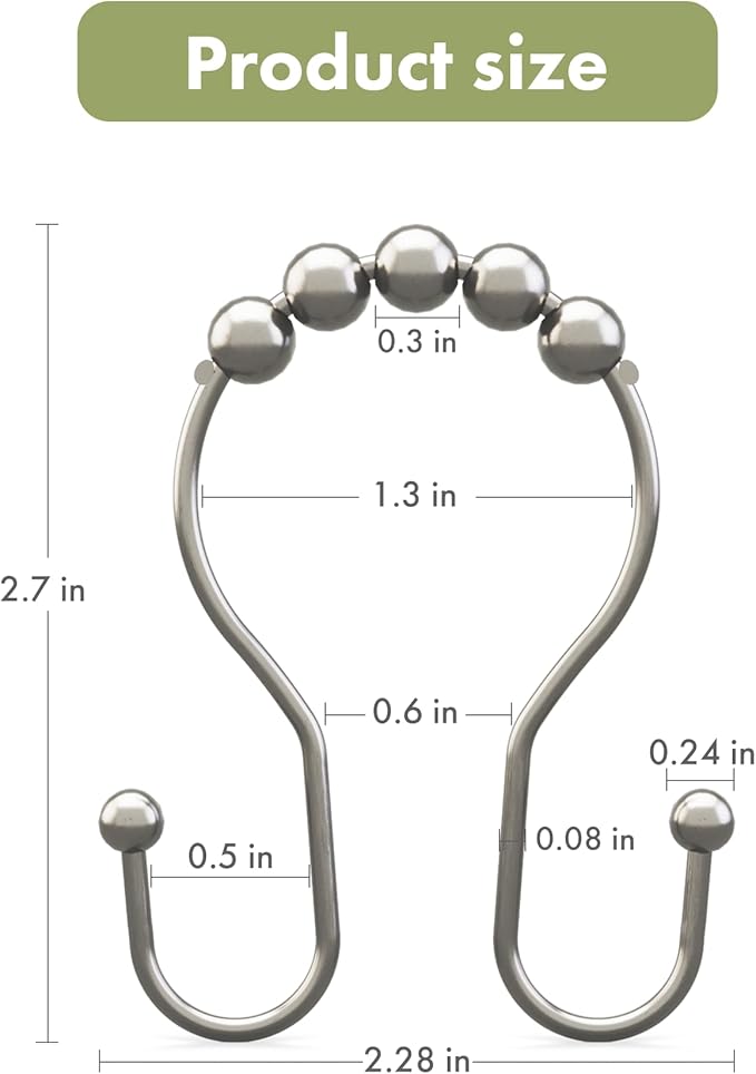AmazerBath Shower Curtain Hooks, Shower Curtain Rings, Metal Nickel Shower Curtain Hooks Rust Proof, Smooth Glide Double Shower Hooks for Shower Curtain, Shower Rod Hooks 12Pcs