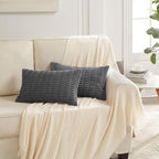 Fancy Homi Dark Grey Decorative Throw Pillow Covers 12x20 Inch for Living Room Couch Bed Sofa, Rustic Farmhouse Boho Home Decor, Soft Striped Corduroy Square Cushion Case 30x50 cm