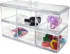 Isaac Jacobs 3-Compartment Clear Acrylic Rectangular Stackable Organizer with Lid, Multi-Sectional Drawer Tray, Storage Solution for Makeup, Craft Supplies, for Bathroom, Kitchen, Office (2, Clear)