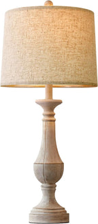 PoKat 27.25'' Table Lamp for Living Room with 2 USB Ports - Bedside Lamps for Night Stands, Farmhosue Nightstand Light Lamp, Mid Century Tall Lamp for Bedroom, Living Room, End Table, Distressed White