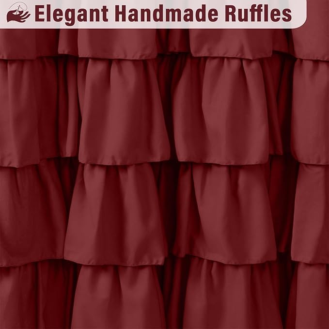 Seasonwood Burgundy Shower Curtain with Nature Buttons Ruffle Shower Curtains Farmhouse Shower Curtain for Bathroom 72" W x 72" L,Burgundy/Red
