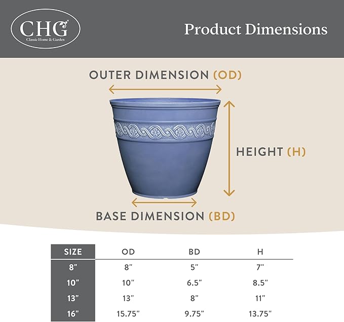 Classic Home and Garden Corinthian Resin Planter Pot - Outdoor & Indoor Plant Pot - Round Planter for Plants & Flowers (8” Ivory Ash, Pack of 1)
