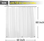 Short Frosted Shower Curtain Liner 60x60 & 8G Heavy Duty PEVA, 12 Grommet Holes Plastic Shower Curtain 60 Inch Length with Magnets, Silky Frost, 60x60