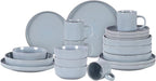 HomeVss, Nordic Shape Rising Rim Stoneware 20pc Dinnerware Set, Matte Light Blue with Speckled Finished Effect