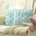GEEORY Easter Bunny Soft Plush Pillow Covers, 20 x 20 Inch Set of 2, Fluffy Faux Fur Wool Decorative Farmhouse Cushion Case for Sofa Home Decoration Blue GC014-20