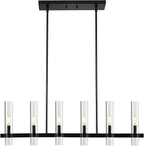 Untrammelife Modern 6-Light Linear Chandelier in Coal Black Finish 36" Farmhouse Rectangle Dining Room Light with Clear Glass Shade Linear Island Pendant Light for Kitchen Island Bedroom