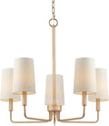 Chandelier, Muted Gold with White Fabric Shade, Farmhouse Linear Island Lighting Fixture for Kitchen, Dining Room (5-Light Muted Gold with Fabric Shades)