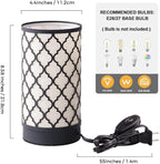 Cerdeco Small Table Lamp with Two-Tier Linen Shade and Black Metal Floral Cut-Out Pattern,Bedside Lamp,Easy Intallation,E26 Socket Lamp(Bulb is not Included), Desk Lamp for Bedroom,Living Room,Home