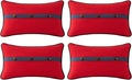 Outdoor Sunbrella Decorative Pillows with Triple Coconut Buttons Pack of 4, 20" x 12" Outdoor Pillow Set for Couch Bed Throw Patio Sofa, Canvas Logo Red/Specrtum Indigo