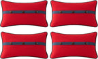 Outdoor Sunbrella Decorative Pillows with Triple Coconut Buttons Pack of 4, 20" x 12" Outdoor Pillow Set for Couch Bed Throw Patio Sofa, Canvas Logo Red/Specrtum Indigo
