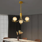 Gold Modern Chandelier with 3 Glass Globe Bulbs - Adjustable Height & Colour Temperature, Gilded lamp Post, Elegant Lighting for Living Room, Bedroom or Study