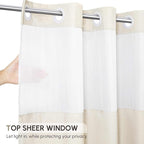 WELTRXE No Hook Shower Curtain with Snap in Liner, 230GSM Waterproof Fabric Hotel Luxury Weighted Bath Curtain with See Through Mesh Top Window, Machine Washable, 72 x 74 Inch, Beige