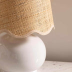 BoutiqueRugs Navarro Boho Ceramic Bedside Table Lamp for Bedroom Nightstand and Living Room - Shade Rattan - White, Beige - 13" H