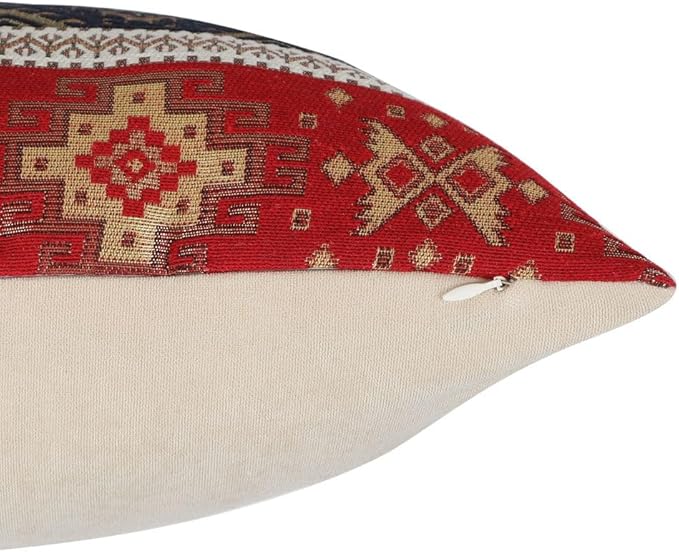 Tapestry Gobelin Red-Black 20"x20" Pillow Cover Sham Slipcover Ethnic Kilim Aztec Pattern Throw Decorative for Home Decor, Sofa, Couch, Porch, Patio, Window Seat
