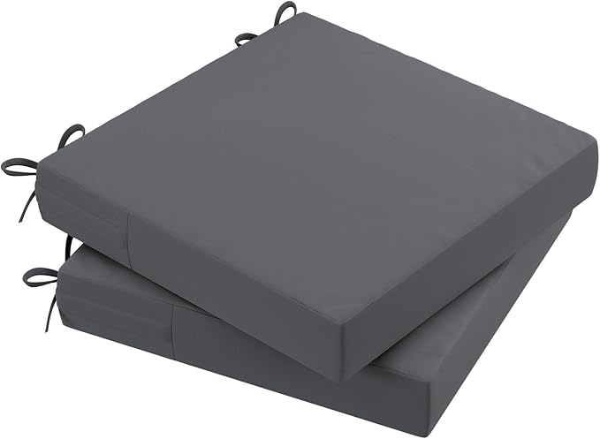 AAAAAcessories Outdoor Seat Cushions for Chairs, Waterproof, Fade-Resistant Patio Furniture Replacement Cushions, 20" x 20" x 3", Set of 2, Dark Gray