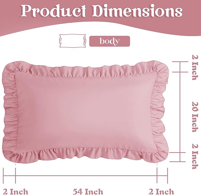KKJIAF Ruffle Body Pillow Cases Set of 1, Ruffled Pillow Covers with Envelope Closure, Body Pillowcases Size of 20" x 54", Ruffled Long Pillow Shams, Light Pink